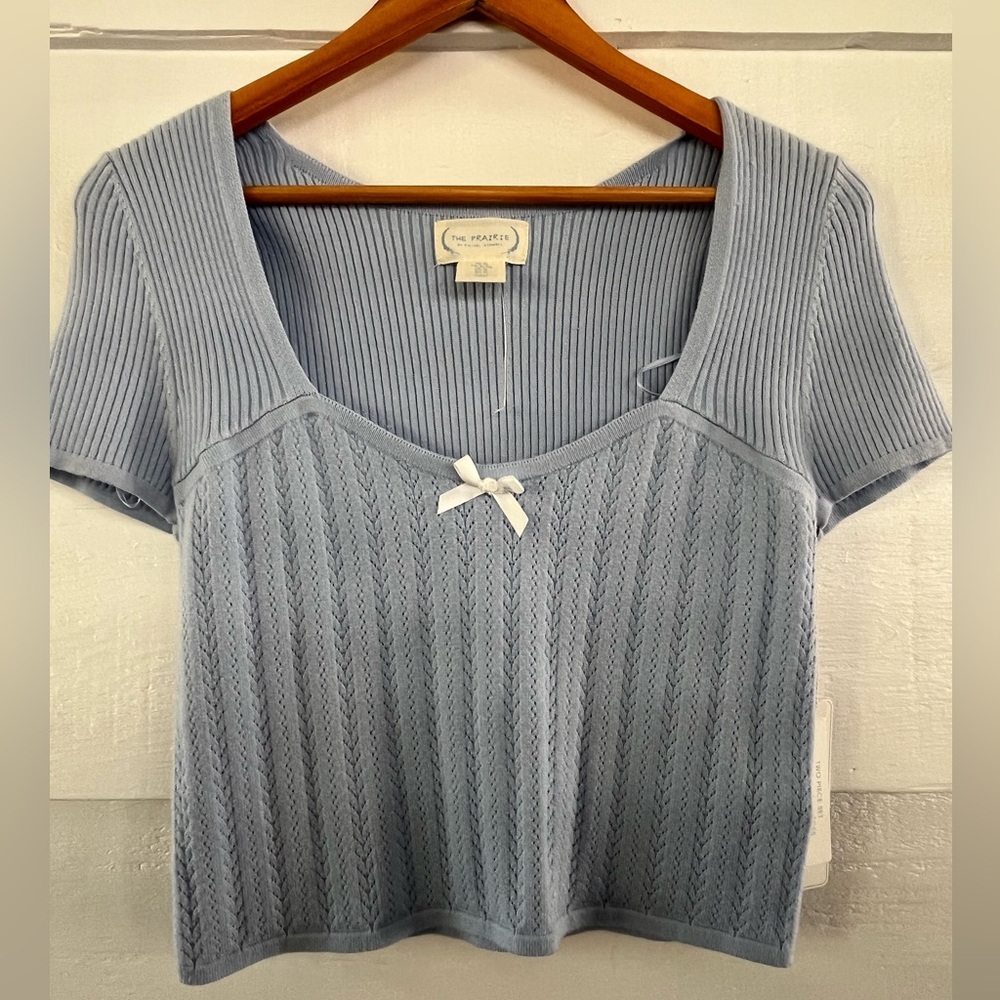 The Prairie Women's Blue Knit Crop Top Nylon Blend Soft Square Neck Blue XL NWT